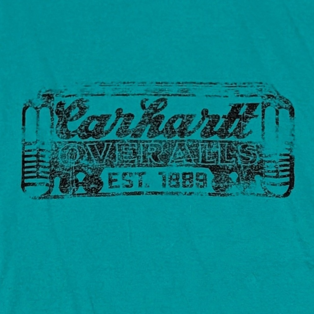 Carhartt Mens Graphic T-Shirt Teal Green Overalls Est 1889 Logo K478 ABG XL